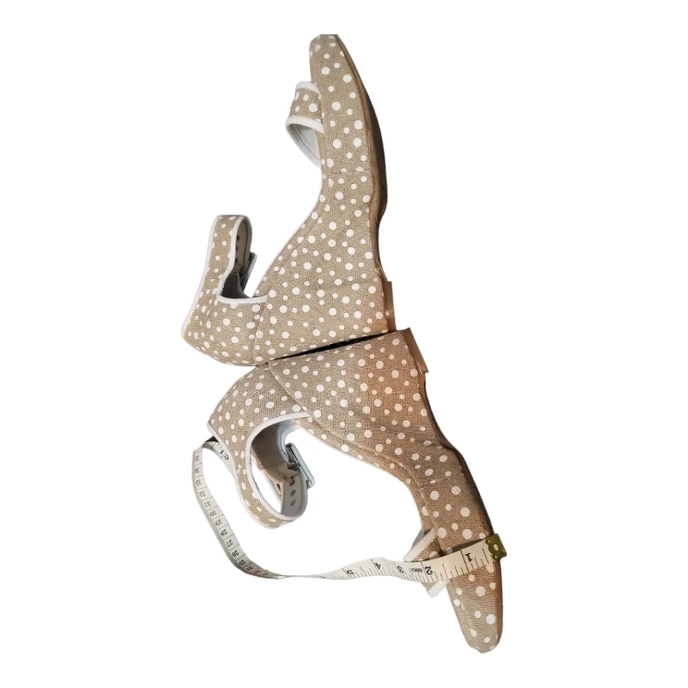 Marchez Vous White Dot LinenPlatform Heels, 8.5| Made in Italy.